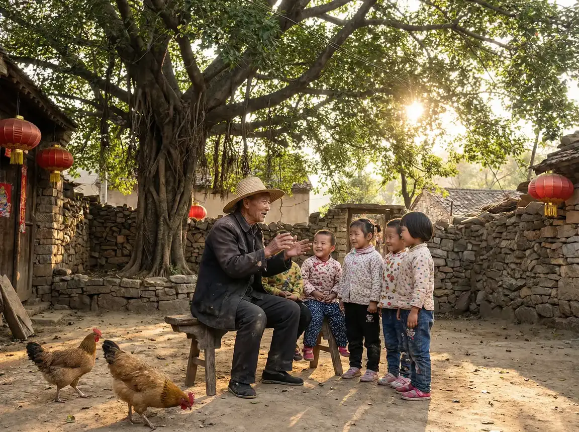 老人在大榕树下给孩子们讲故事 - 转生成蜘蛛又怎样12集在线观看 乡村记忆